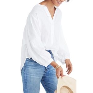Madewell White Cotton Gauze Button-Front Blouse